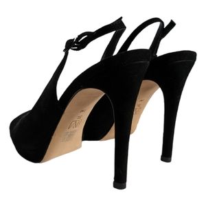 Pelle Moda Joey Womens Black Suede Slingback Pumps Leather Stiletto Heel Shoes 7